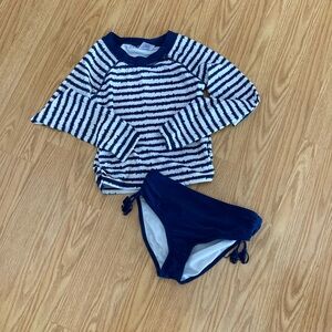 Jantzen Kids Blue and White Striped Rashguard Set Sz 10